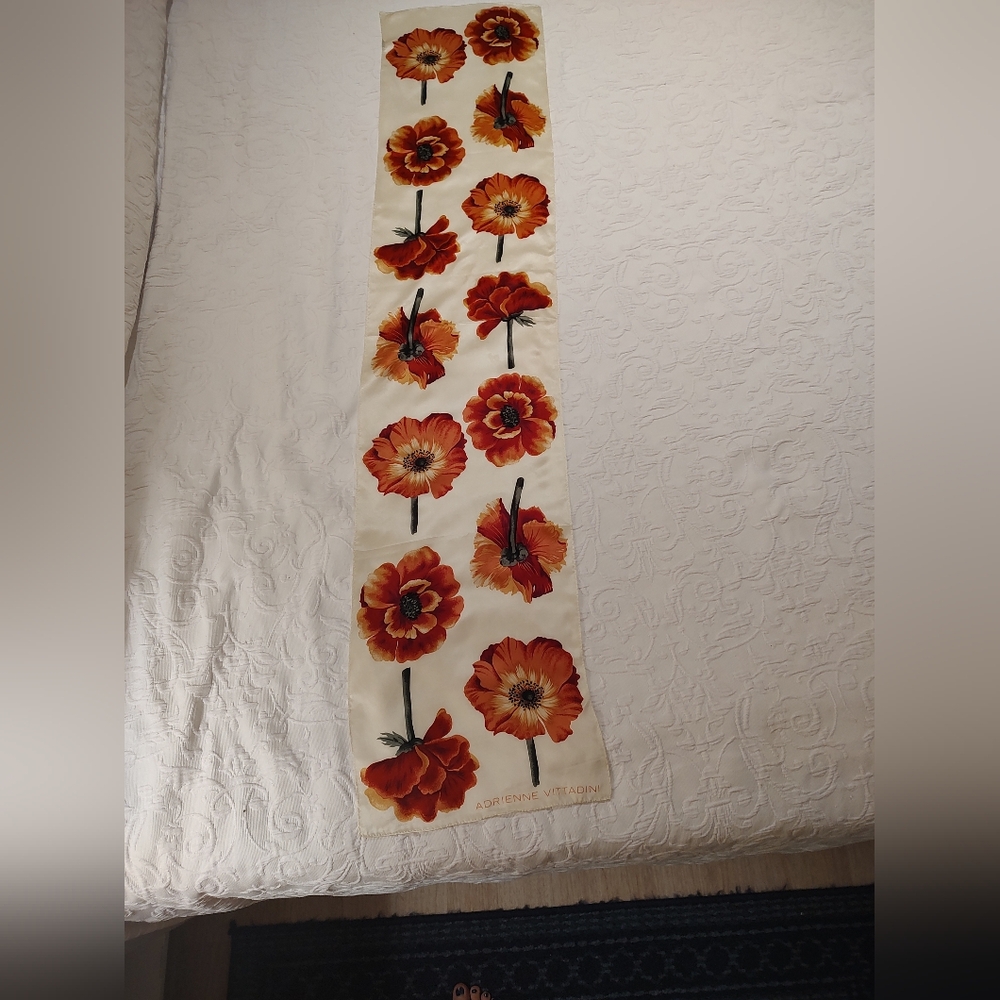 Adrienne Vittadini Poppy Flower Scarf Very Pretty 52 inches X 11 inches